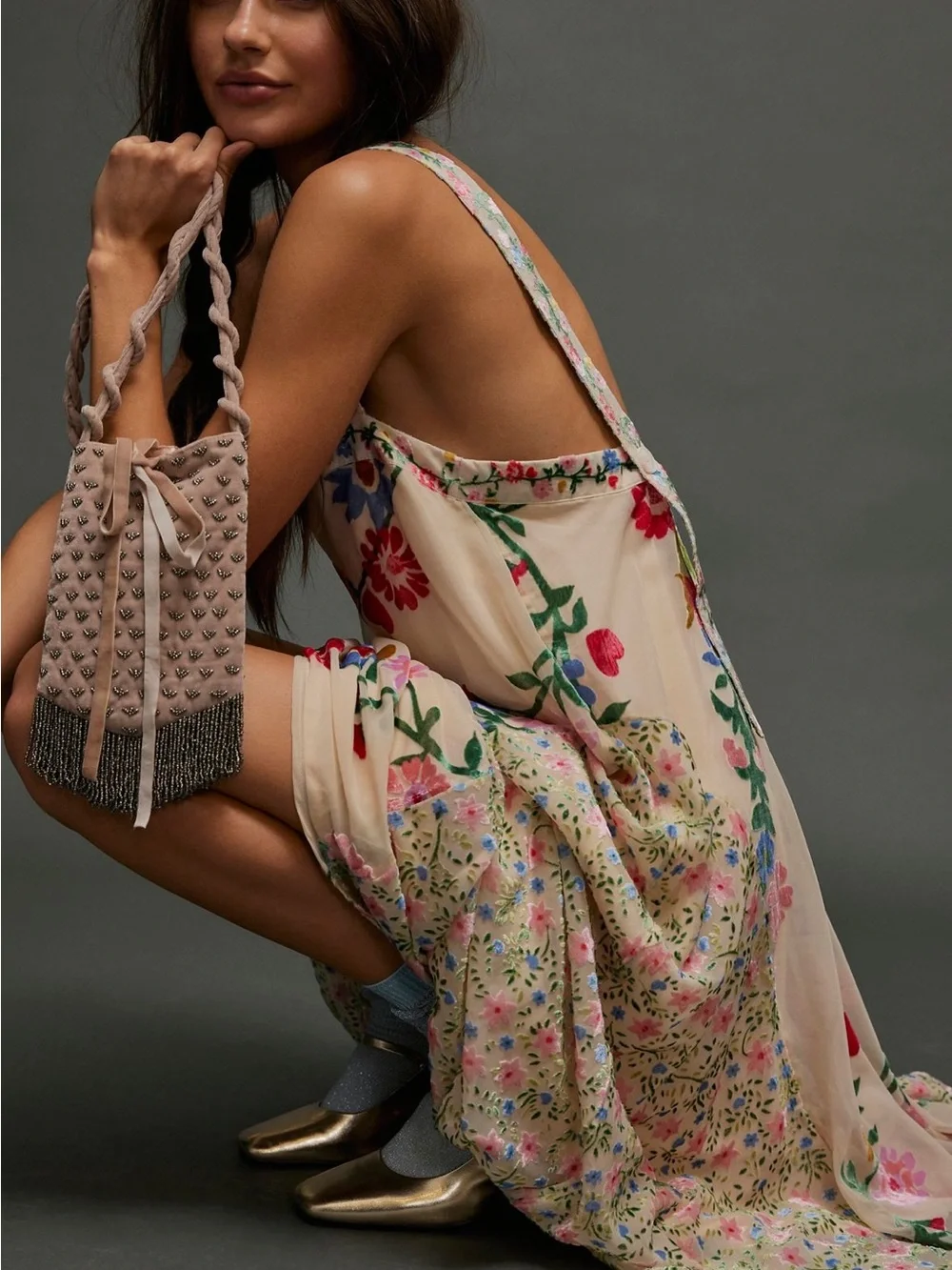 Free People falling petals velvet maxi dress - Picture 3 of 4